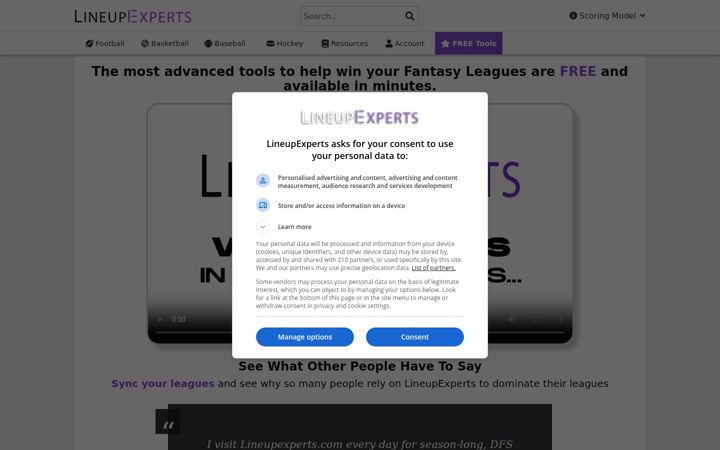 Screenshot of lineupexperts.com