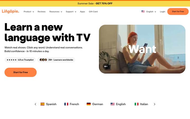 Screenshot of lingopie.com