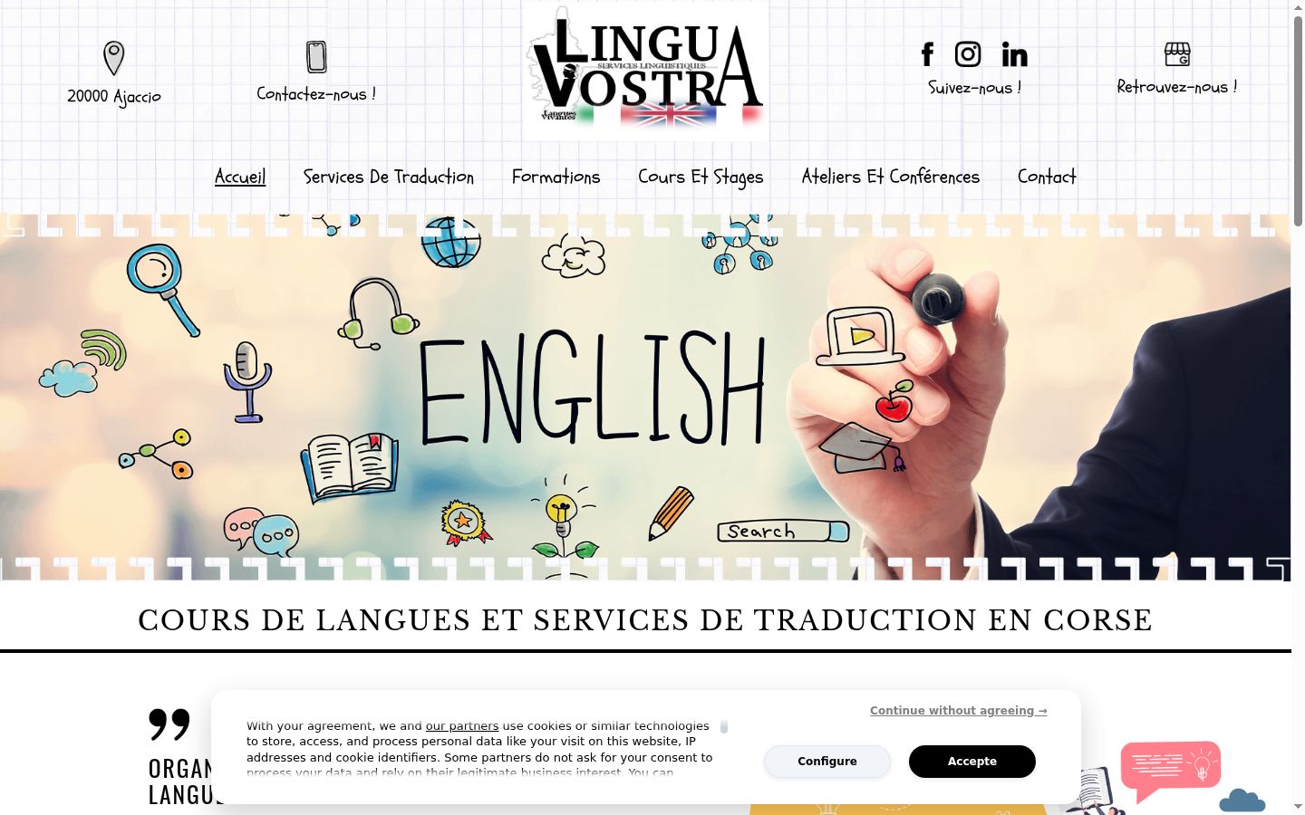 Captura de pantalla del banner de consentimiento mostrado antes de cualquier interacción