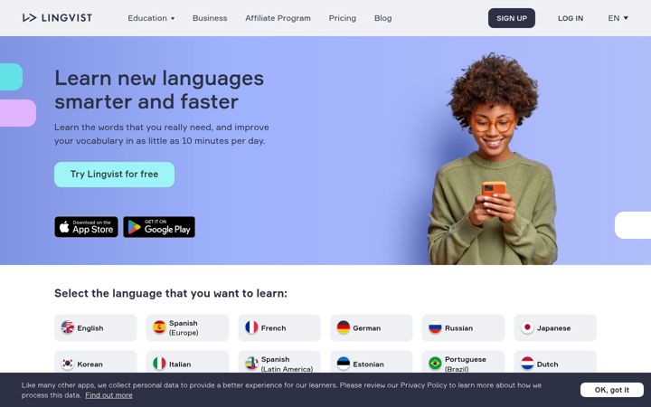 Kuvakaappaus sivustosta lingvist.com