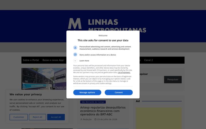 Screenshot of linhasmetropolitanas.com