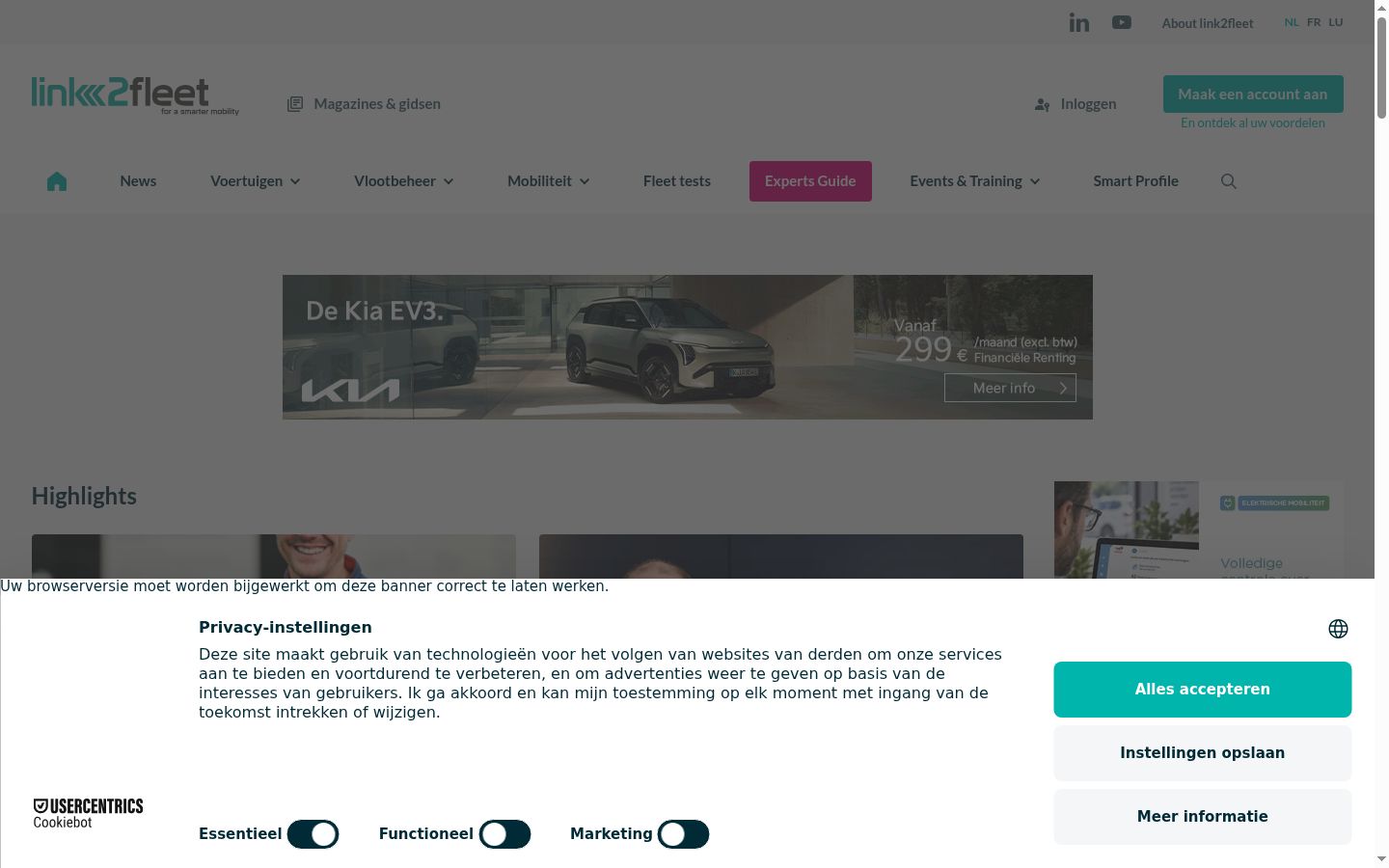 Capture d'écran de la bannière de consentement affichée avant toute interaction