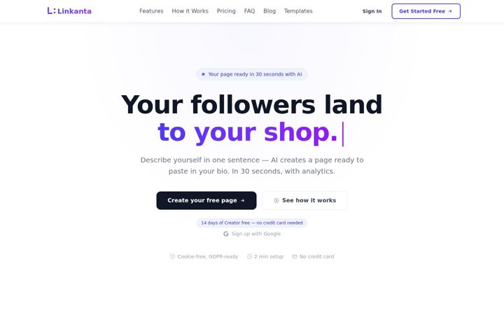 Screenshot of linkanta.com