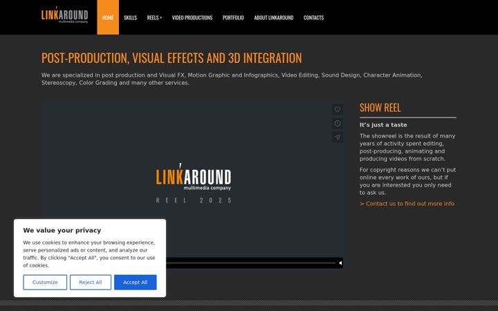 Screenshot of linkaround-postproduction.com