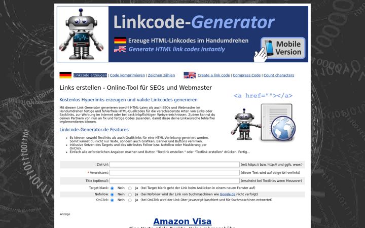 Screenshot of linkcode-generator.de