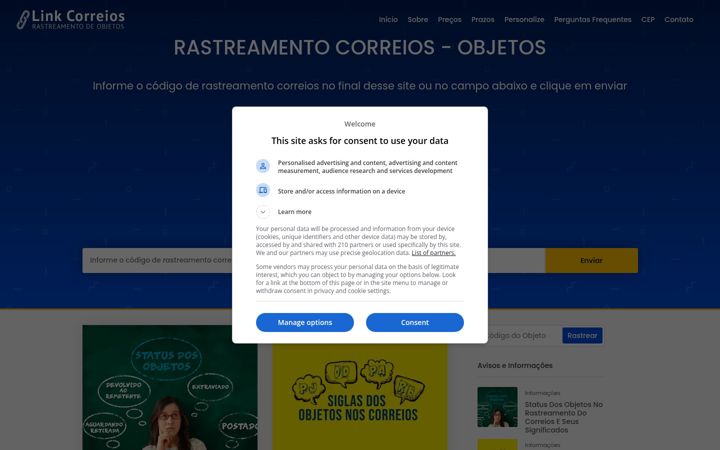 Screenshot of linkcorreios.com.br