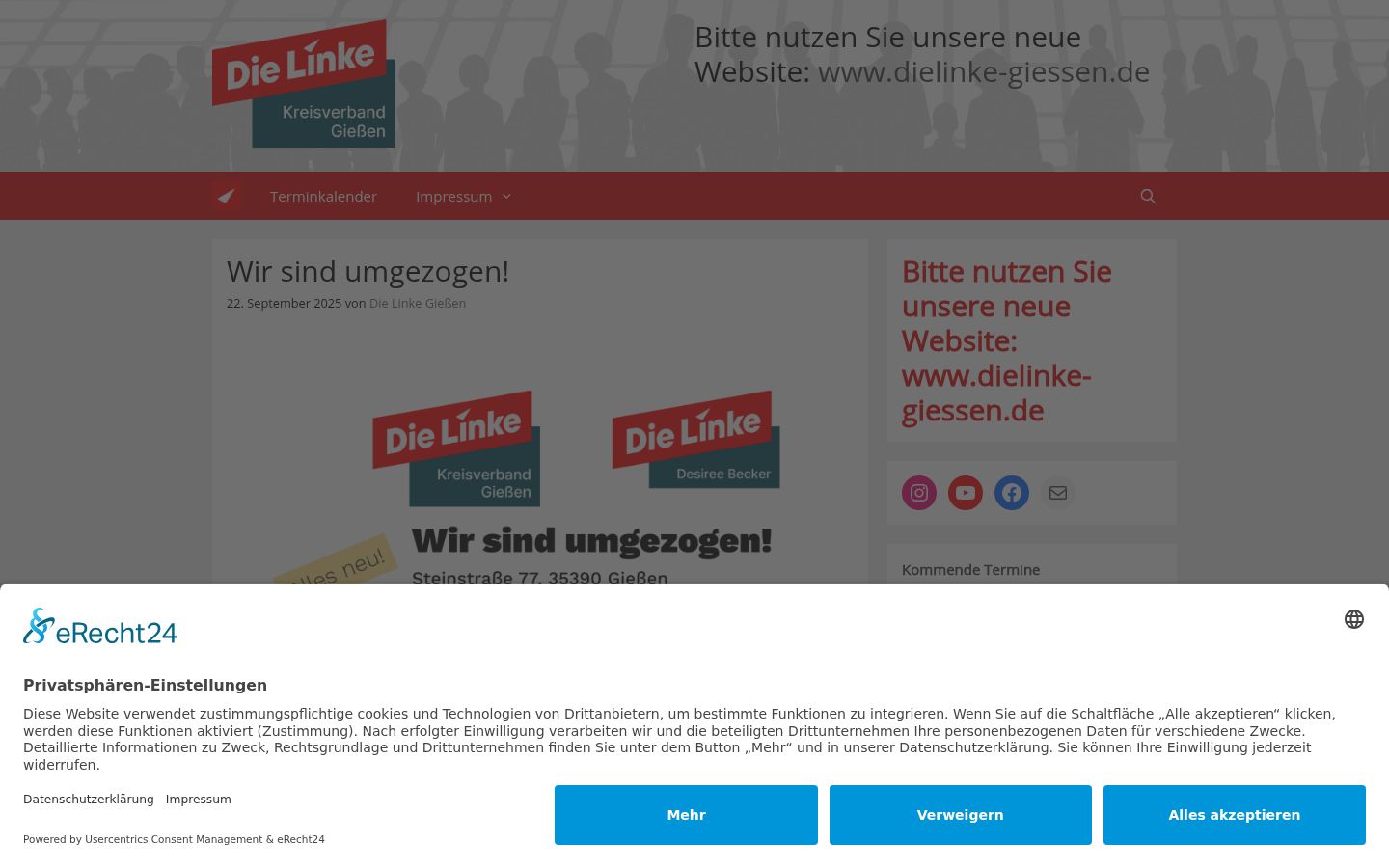Ekrānuzņēmums ar piekrišanas baneri, kas tika rādīts pirms jebkādas mijiedarbības