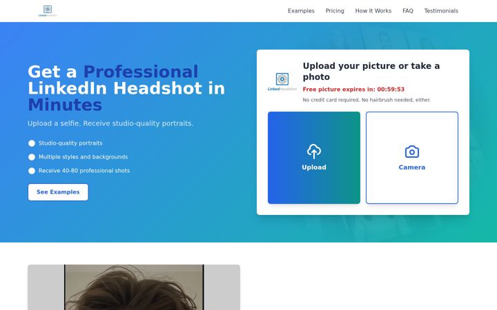 Screenshot of linkedheadshot.com