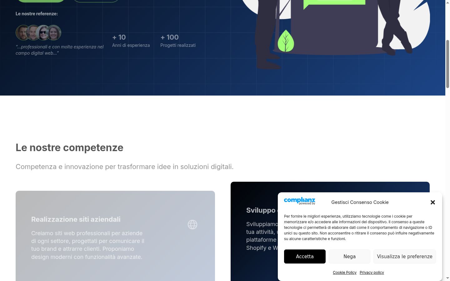 Screenshot del banner di consenso mostrato prima di qualsiasi interazione