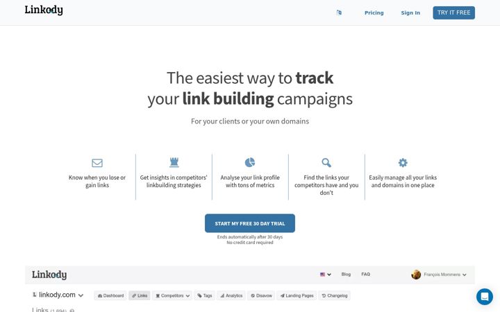 Screenshot of linkody.com