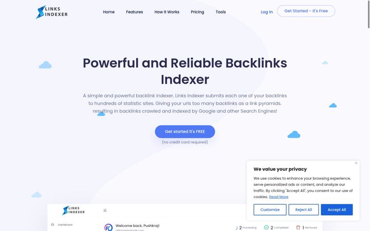 Screenshot of linksindexer.com