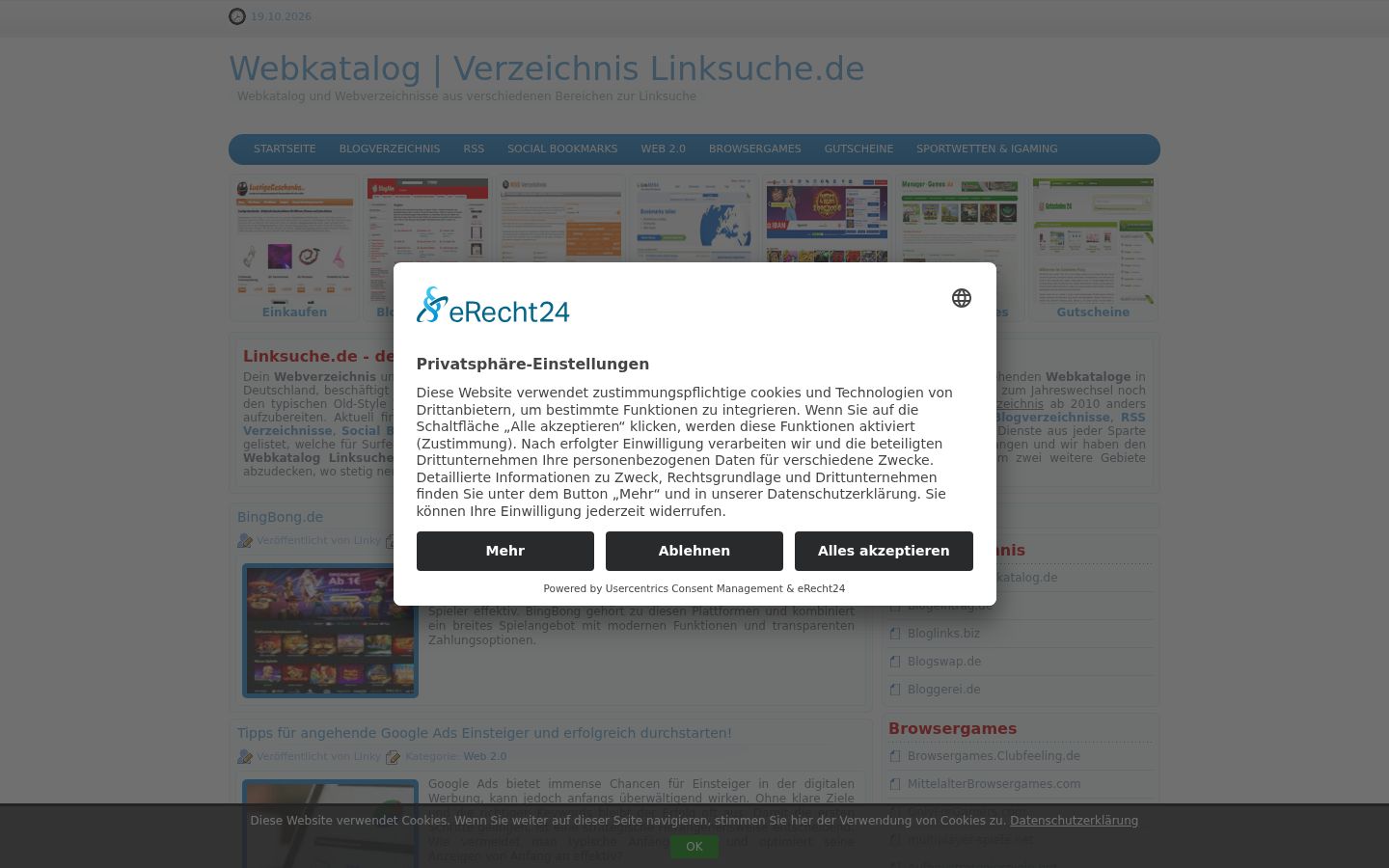 Screenshot del banner di consenso mostrato prima di qualsiasi interazione