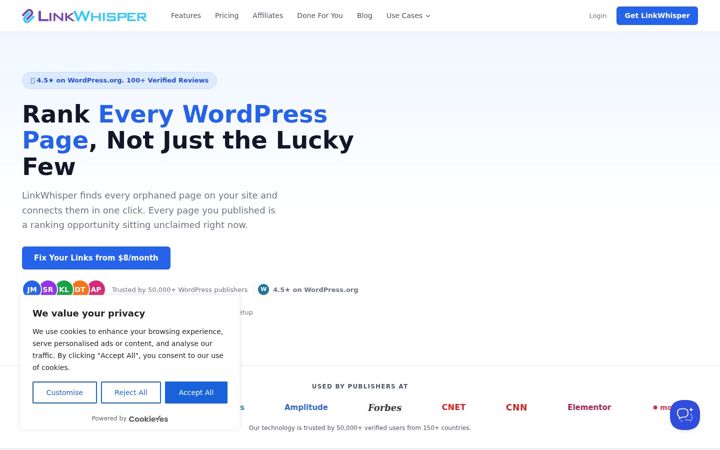 Screenshot of linkwhisper.com