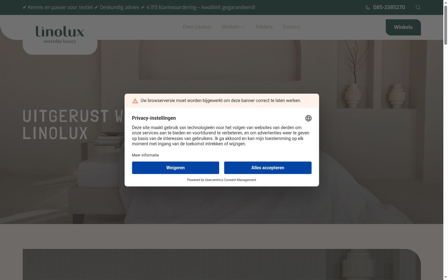 Snímek obrazovky baneru souhlasu zobrazeného před jakoukoli interakcí