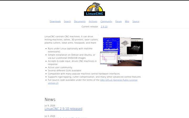 Screenshot of linuxcnc.org