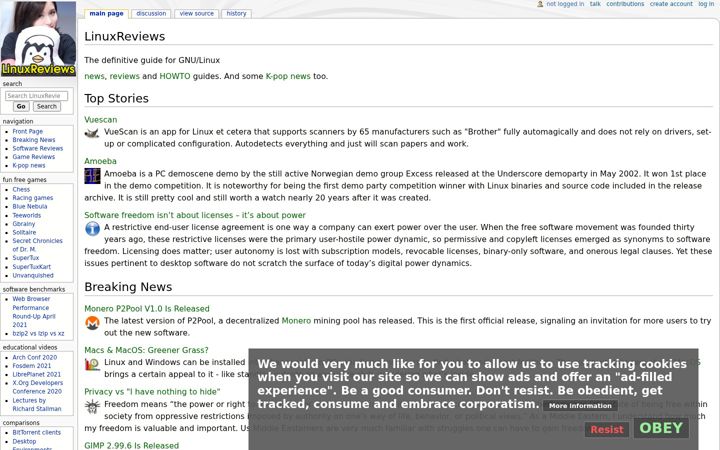 Screenshot of linuxreviews.org