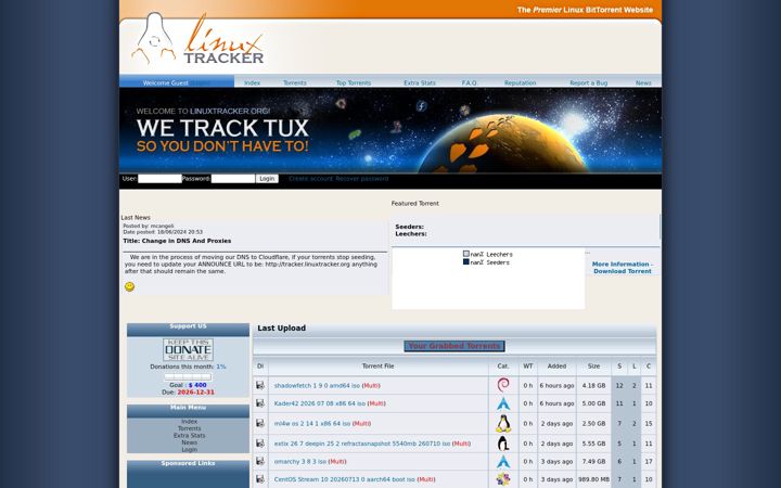 Snímek obrazovky linuxtracker.org