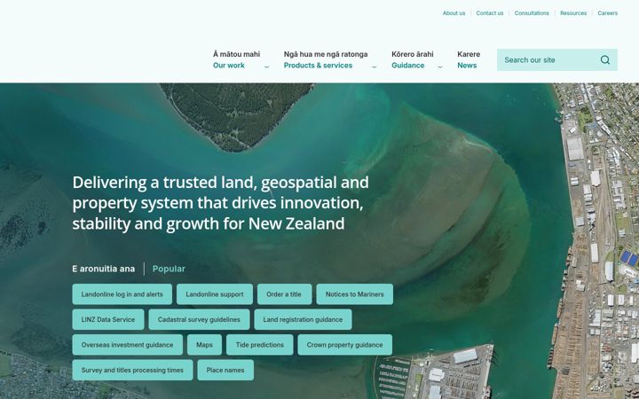 Screenshot of linz.govt.nz