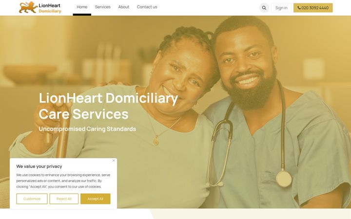 Screenshot of lionheartdomiciliary.co.uk