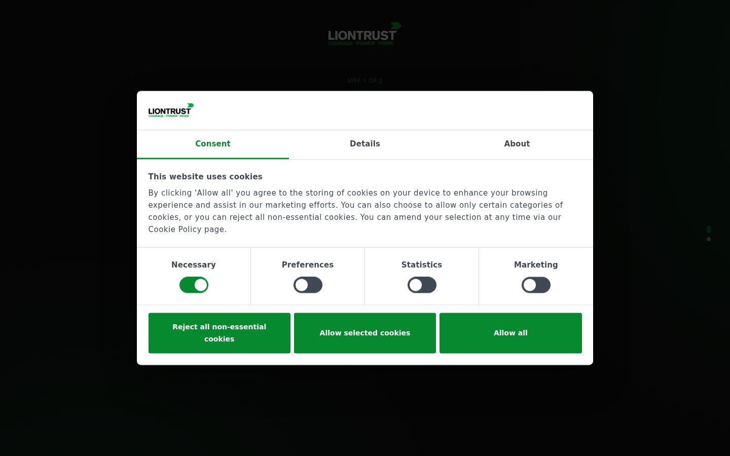 Screenshot del banner di consenso mostrato prima di qualsiasi interazione