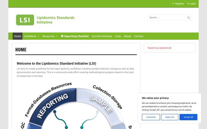 Screenshot of lipidomicstandards.org