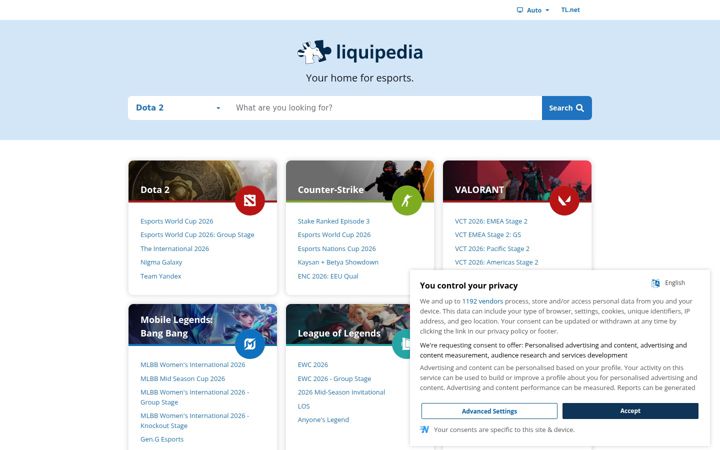 Captură de ecran a liquipedia.net
