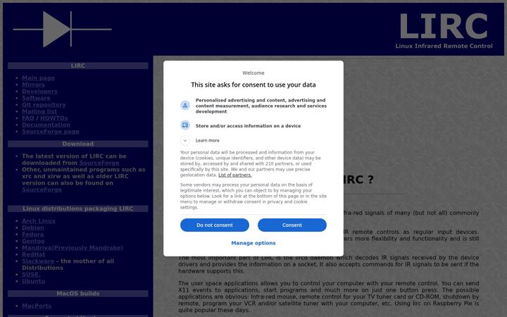 Screenshot of lirc.org