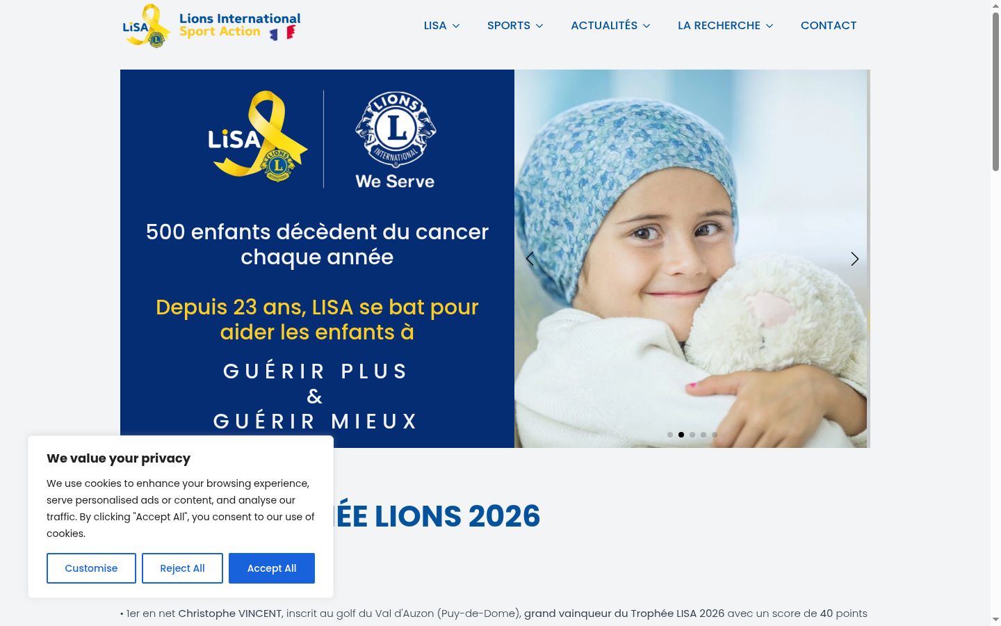 Capture d'écran de la bannière de consentement affichée avant toute interaction
