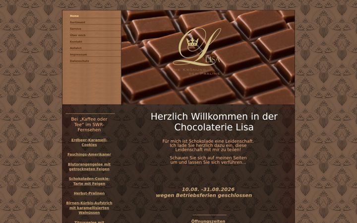 Screenshot of lisas-chocolaterie.de