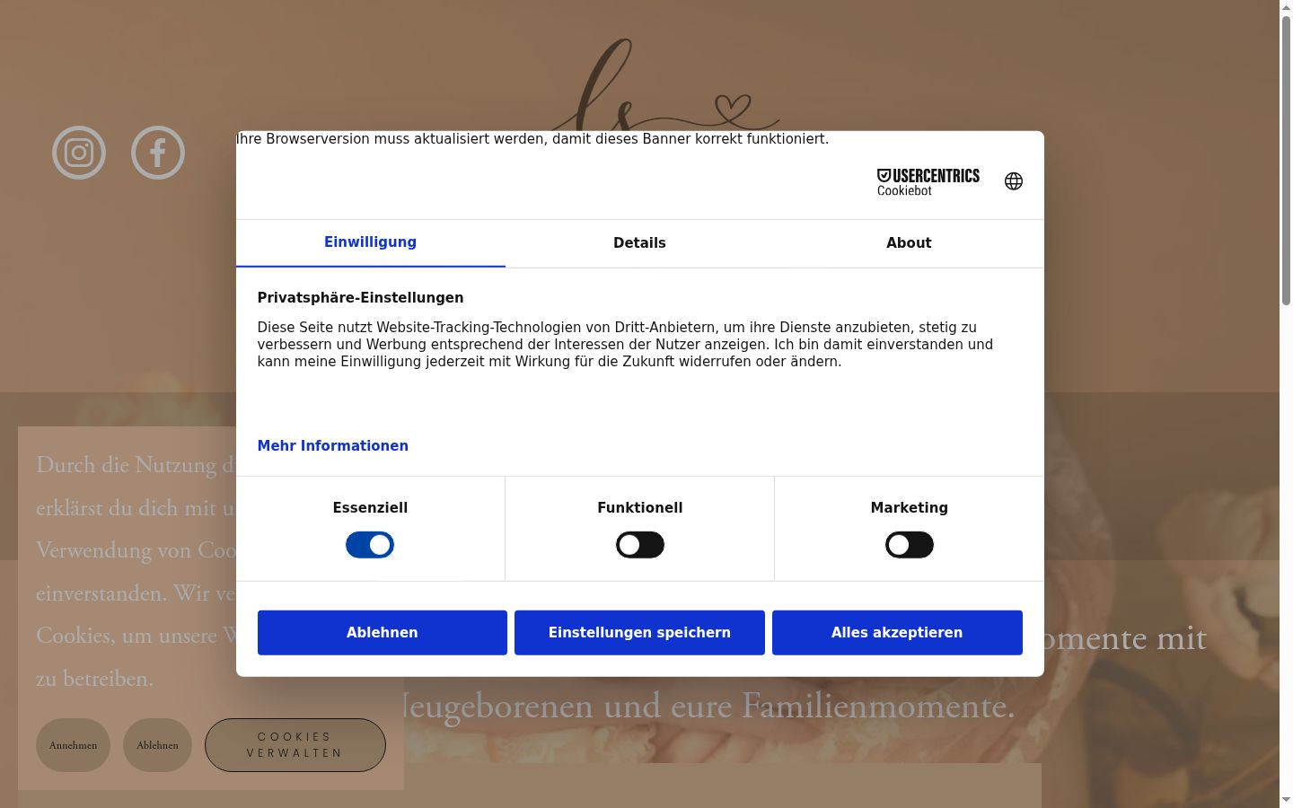 Screenshot del banner di consenso mostrato prima di qualsiasi interazione