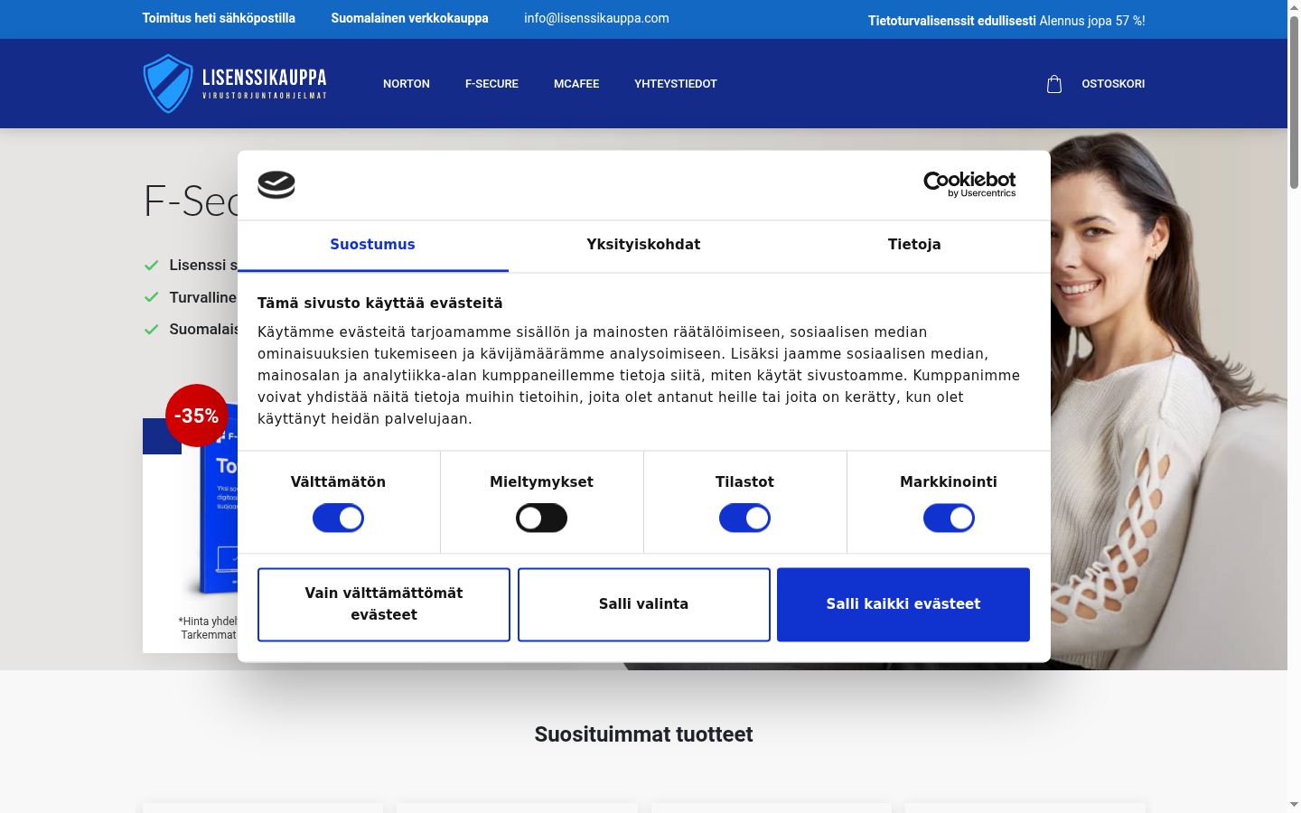 Snímka obrazovky banera súhlasu zobrazeného pred akoukoľvek interakciou
