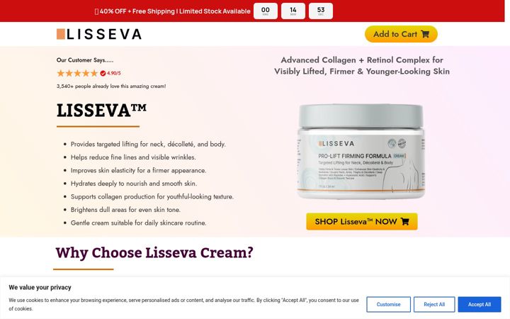 Screenshot of lissevacream.com