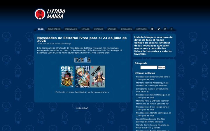 Captură de ecran a listadomanga.es