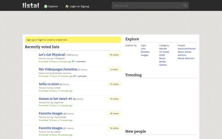 Screenshot of listal.com
