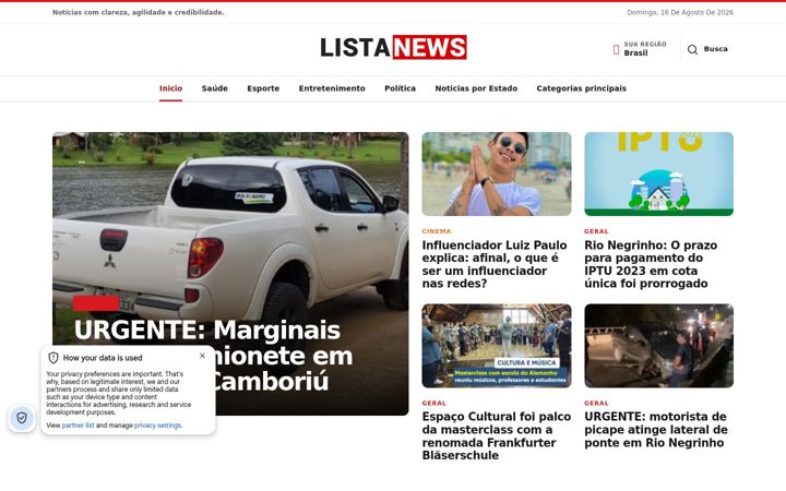 Screenshot of listanews.com.br