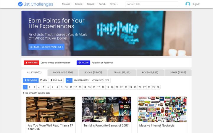 Captură de ecran a listchallenges.com