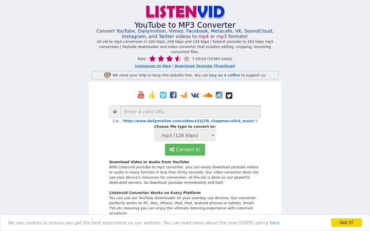 Screenshot of listenvid.net