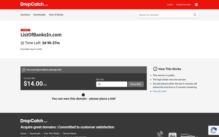 Screenshot of listofbanksin.com