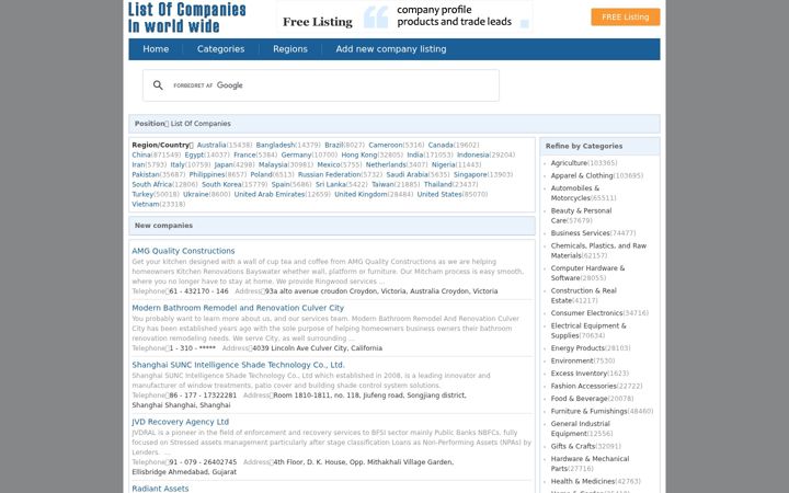 Screenshot of listofcompaniesin.com
