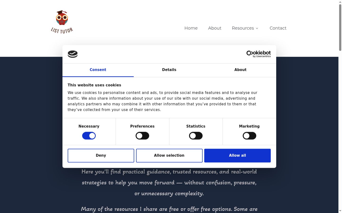 Screenshot of the consent banner shown before any interaction