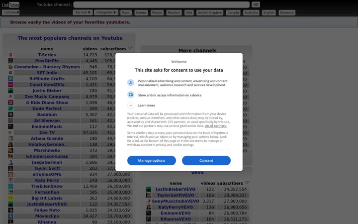 Screenshot von listubes.com