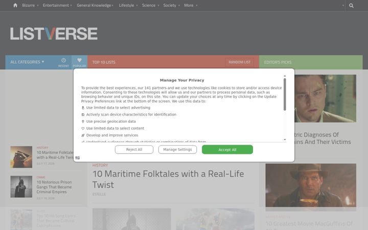 Captura de pantalla de listverse.com