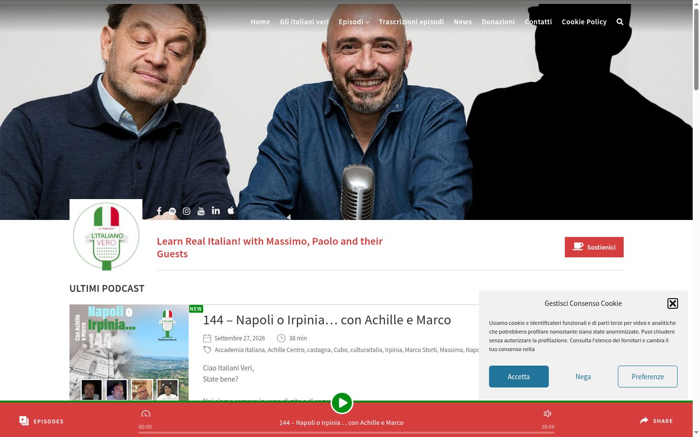 Screenshot del banner di consenso mostrato prima di qualsiasi interazione