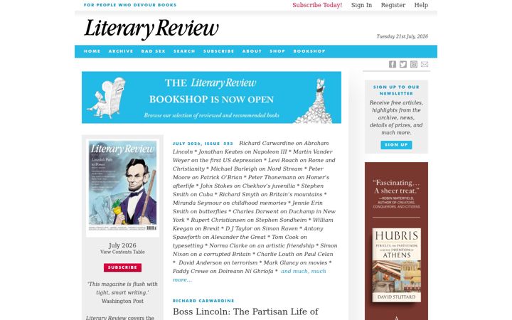 Screenshot of literaryreview.co.uk