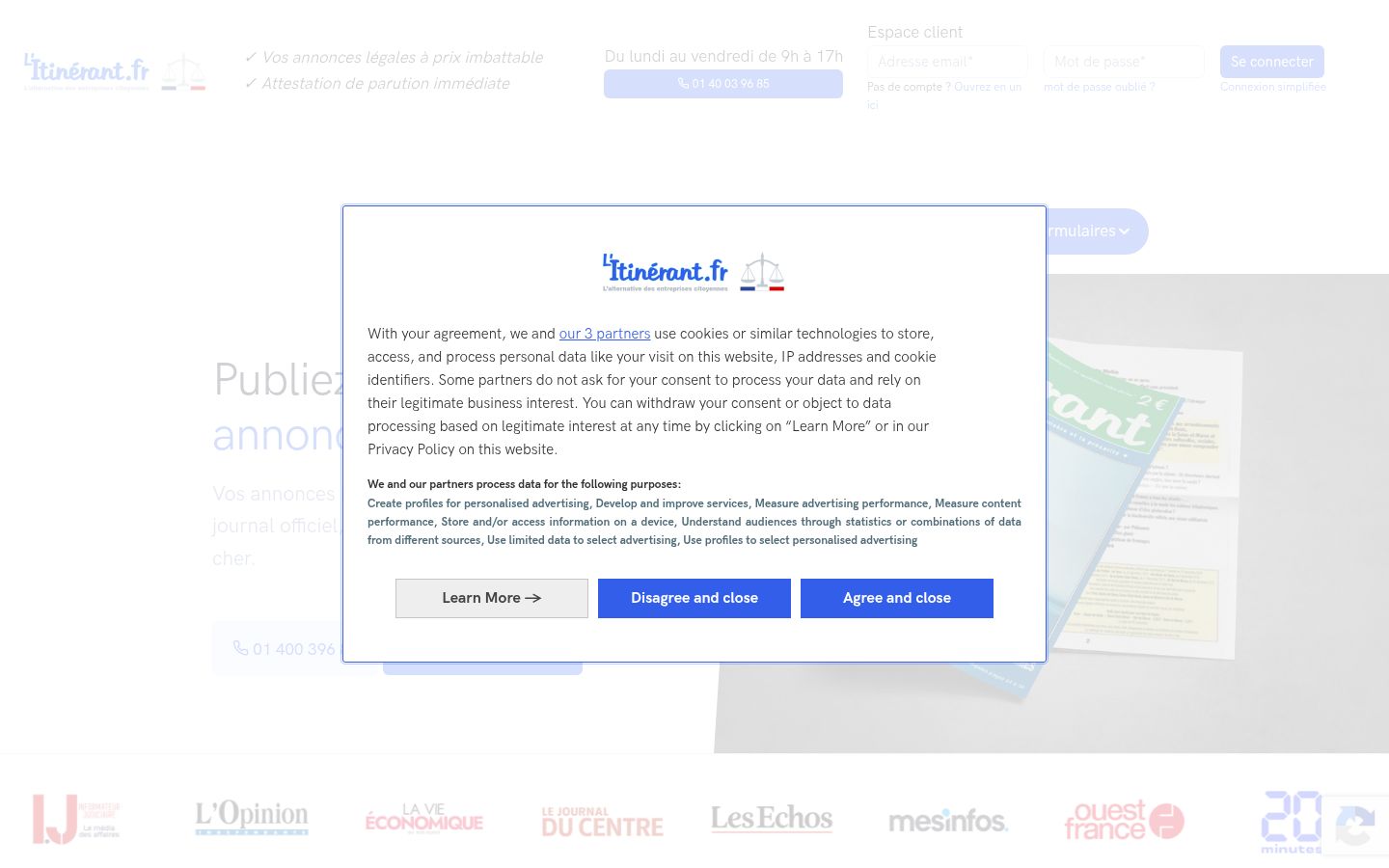 Screenshot of the consent banner shown before any interaction