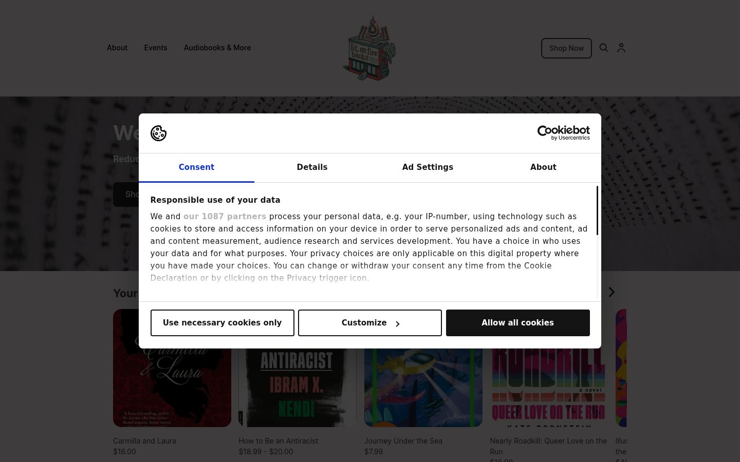 Screenshot del banner di consenso mostrato prima di qualsiasi interazione
