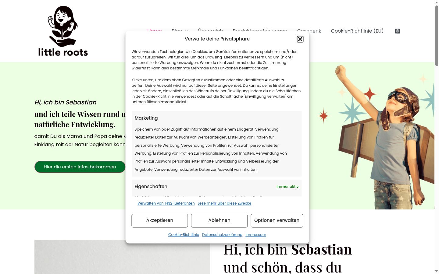 Screenshot des Einwilligungsbanners vor jeglicher Interaktion