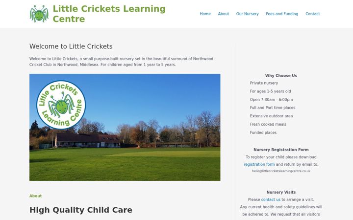 Screenshot of littlecricketslearningcentre.co.uk