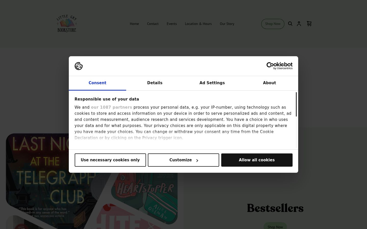 Skjermbilde av samtykkebanneret slik det vises før noen interaksjon