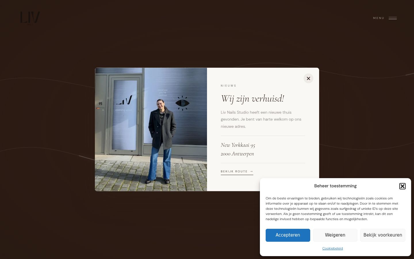 Skærmbillede af samtykkebanneret, som det blev vist før nogen interaktion